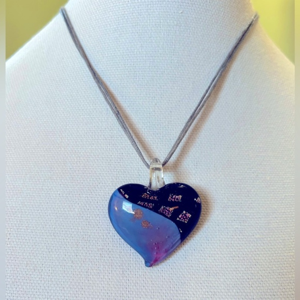 Beautiful Dichroic Glass Heart Pendant Necklace